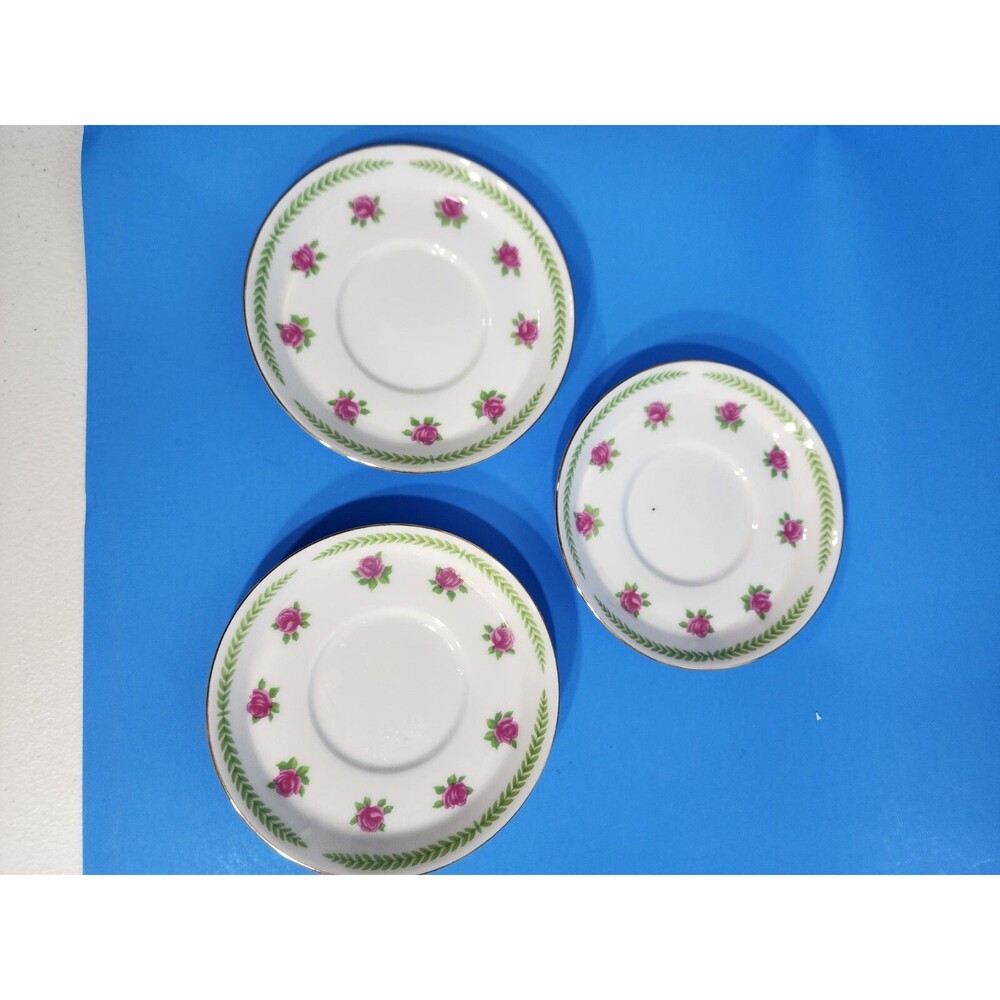 Set Of 3 Rose Bud Saucer Dishes Plates Ceramic
